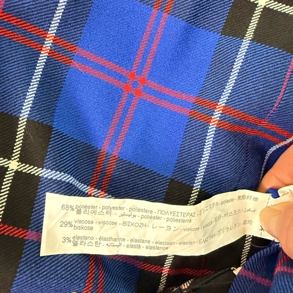 ZARA Blue Plaid Asymmetrical Set/Off-The-Shoulder Top & Ruched Slit Midi Skirt - Picture 9 of 16